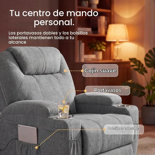 Vista 5 de JUMMICO Pequeño sillón reclinable giratorio con masaje