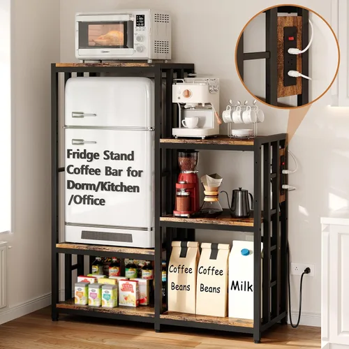 Vista 10 de Soporte para Mini Nevera, Estación de Gabinete de Barra de Café con Espacio de Almacenamiento para Insertar Refrigerador Pequeño, Organizador