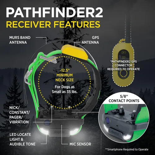Vista 6 de Dogtra Pathfinder 2 GPS Tracker eCollar + 2 receptores adicionales verde y negro 9 millas, luz LED, sin tarifas, aplicación gratuita, impermeable