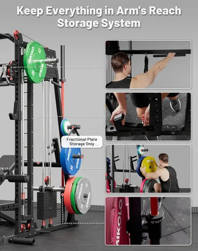 Vista 8 de Mikolo M4 2.0 Smith Machine, All-in-One Home Gym Power Cage with LAT Pulldown & Cable Crossover, Squat Rack for Full Body Workouts