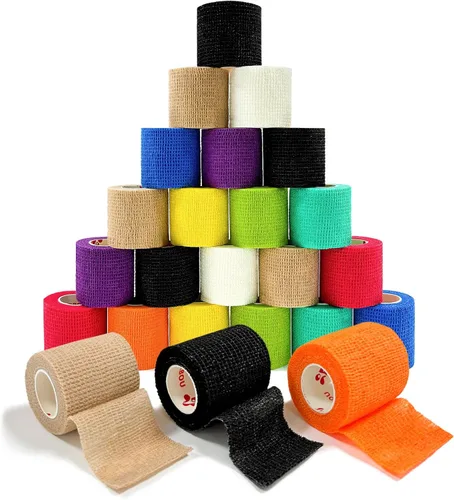 Vista 10 de Paquete de 8 vendajes autoadhesivos de 4 pulgadas x 5 yardas, varios colores, vendaje elástico cohesivo atlético para envoltura veterinaria
