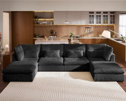 Vista 42 de Sofá modular de gran tamaño, sofá modular de pana extra profundo con diván otomano, sofás de felpilla esponjosa en forma de L para sala de estar