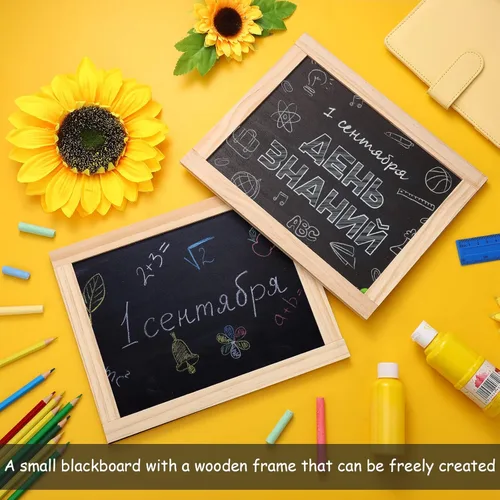 Vista 2 de Harloon 6 pizarras enmarcadas de 10.5 x 8.5 pulgadas a granel de madera de doble cara para mesa, pequeños letreros de pizarra para aula, suministros