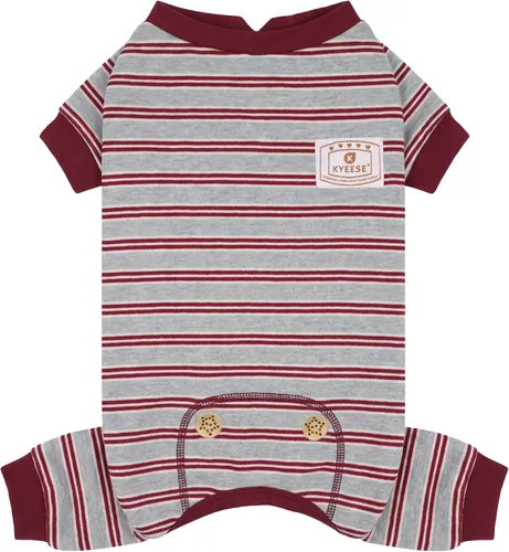 Vista 11 de KYEESE Pijama a rayas para perros pequeños, mameluco elástico para uso Ligero y transpirable, libre de movimiento, reduce el desprendimiento, suave