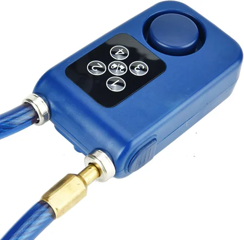 Vista 8 de Candado de cadena para bicicleta con alarma, Y787 Smart Alarm Lock antirrobo de cadena de motocicleta para scooter/cochecito/puerta azul