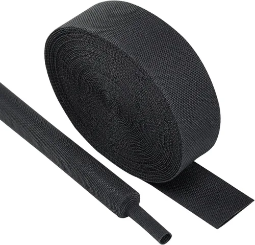 Funda trenzada termocontraíble negra para automóvil, proporción 2:1, resistente al desgaste, tela plana retráctil para cables de automóvil,