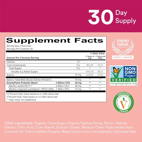 Vista 3 de SmartyPants Paquete de gomitas multivitamínicas y probióticos para niños: aceite de pescado Omega 3 (EPA/DHA), vitamina D3, C, vitamina B12, B6