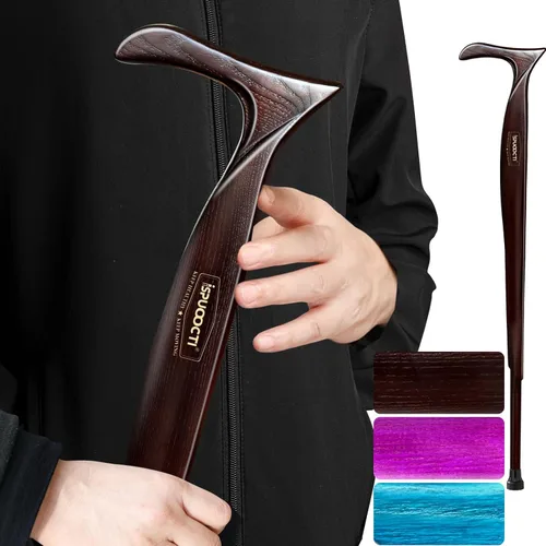 Vista 9 de Bastón de madera para hombres y mujeres, madera maciza natural, 3 puntas de goma, resistente, con bolsa de viaje, bastón de madera, bastones
