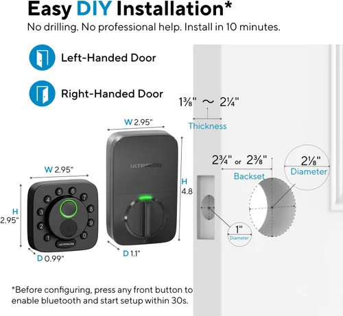 Vista 9 de ULTRALOQ Bolt SE Smart Lock, Wi-Fi integrado, materia sobre hilo, funciona con Apple Home, Alexa, Google, cerrojo de entrada sin llave 7 en 1