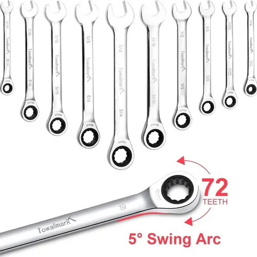 Vista 4 de Towallmark Llave de trinquete, juego de 20 llaves combinadas estándar, SAE 1/4-3/4 pulgadas y métricas de 0.236-0.748 in, 72 dientes, juego