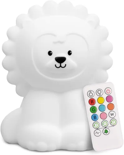 Vista 17 de LumiPets Eggbert the Elephant - Luz nocturna blanda para niños Luz nocturna de silicona con toque, control remoto Luz recargable de animales que