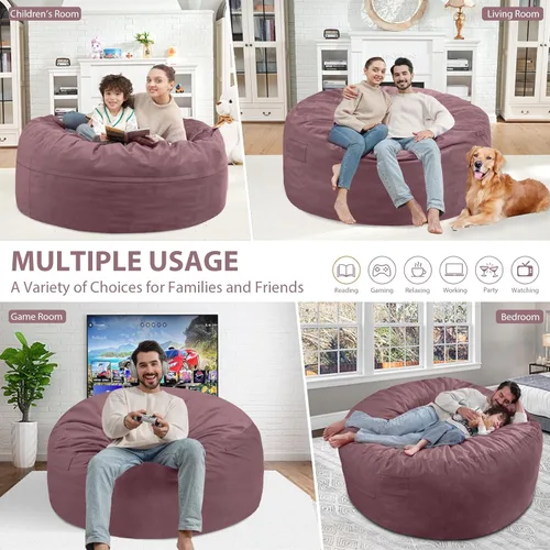 Vista 159 de Puf de 5 pies, puf grande con relleno de espuma viscoelástica, sofá puff esponjoso con funda de terciopelo holandés, puf redondo para sala de estar