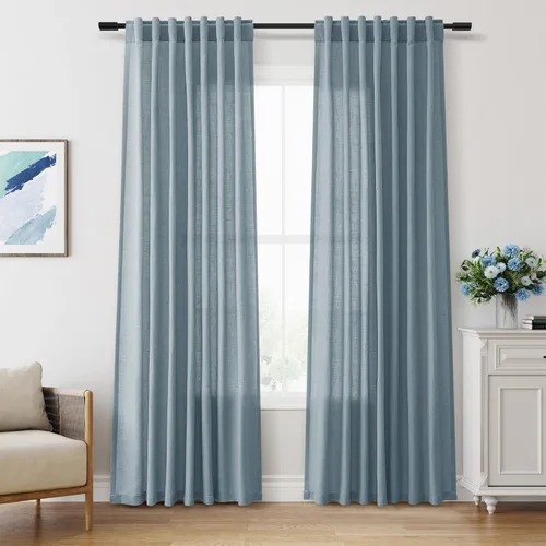 Vista 238 de Aersas Aqua Green Linen Curtains 84 Inches Long 2 Panels Set Back Tab Rod Pocket Living Room Curtain Farmhouse Rustic Light Filtering Hook Drapes