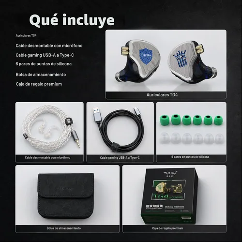 Vista 8 de Tipsy TG4 Gaming IEMs con micrófono, auriculares híbridos para juegos de 4 controladores, aplicación EQ personalizada y control web, modos de juego