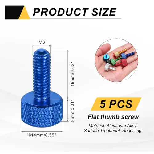 Vista 28 de MECCANIXITY 5 piezas M6x14mm Tornillos de pulgar estriado de cabeza plana, pernos de rosca completa de aleación de aluminio sólido para carcasas