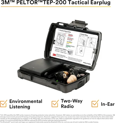 Vista 2 de 3M PELTOR TEP-200 Kit de tapones tácticos para los oídos, NRR 23dB, recargable, reducción de ruido, construcción, aplicación de la ley