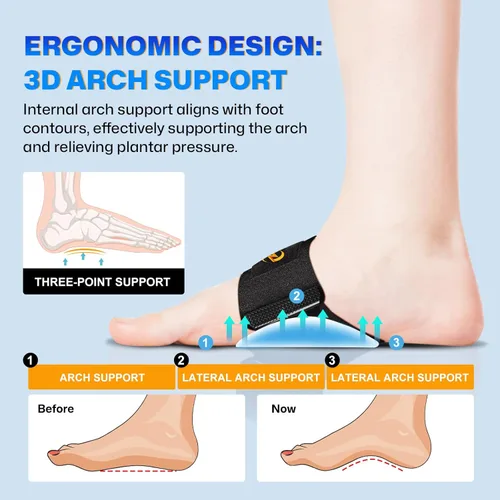 Vista 3 de Arch Support Braces with Replaceable Gel Pads, Adjustable Orthotic Arch Support for Women Men, Relief for Plantar Fasciitis, High Arch, Flat Feet