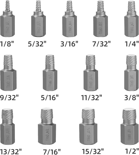 Vista 2 de Juego de 15 extractores de tornillos, extractor de tornillos de doble cabeza hexagonal, extractor de tuercas multieslina, 3/8 pulgadas, juego
