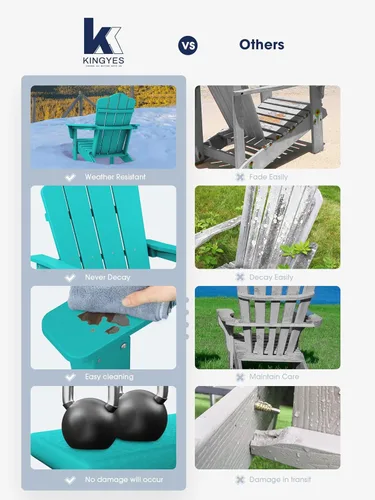 Vista 6 de KINGYES Silla Adirondack plegable, silla Adirondack plegable HDPE para todo tipo de clima, Aruba