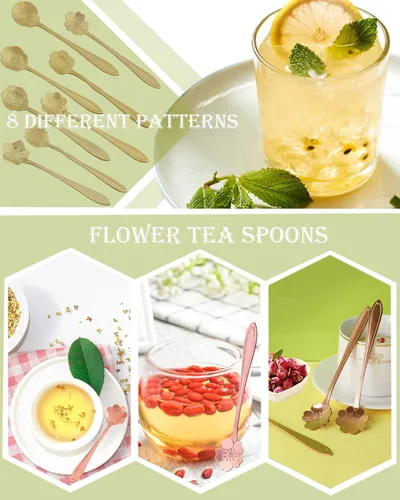 Vista 6 de 16 piezas de cucharaditas de té, cucharas de té bonitas de acero inoxidable ESRISE para decoraciones de fiesta de té (oro rosa)