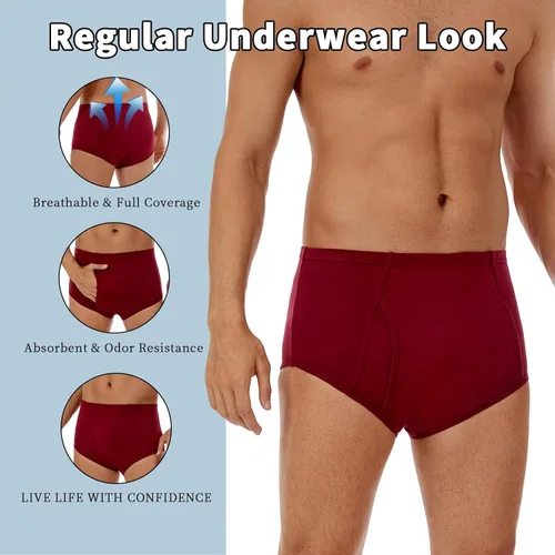 Vista 4 de Ropa interior lavable para incontinencia para hombre, de algodón, a prueba de fugas, con vuelo, completa a prueba de fugas, absorción de 5.1 fl oz
