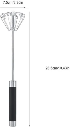 Vista 4 de Fdit Mezclador giratorio de cocina de acero inoxidable con globo batidor de huevos batidor para batir crema de leche manual Batidor de batidor