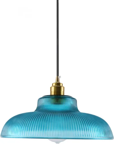 Vista 16 de Lámpara colgante enchufable de cristal azul, lámpara colgante dorada de altura ajustable con interruptor de encendido/apagado de cable de 14.7 pies