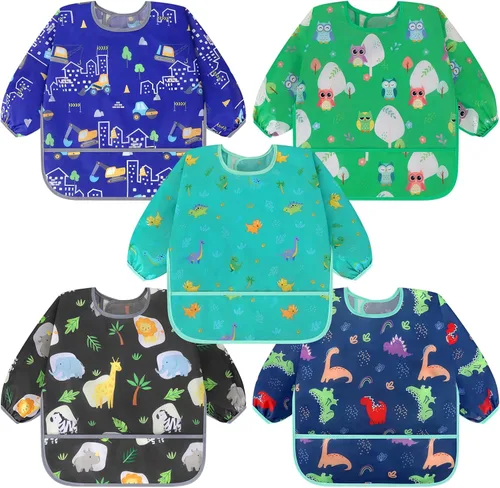 Vista 10 de Accmor 5 Pack Long Sleeve Bibs, Baby Smock Waterproof Sleeved Bib Smock for Baby Toddler 6-36 Months