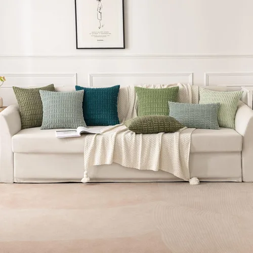 Vista 37 de MIULEE- Juego de 2 fundas de pana suave para cojín; diseño a rayas estilo bohemio, moderno, rural; decoración costera p/verano, hogar, sala de Azul