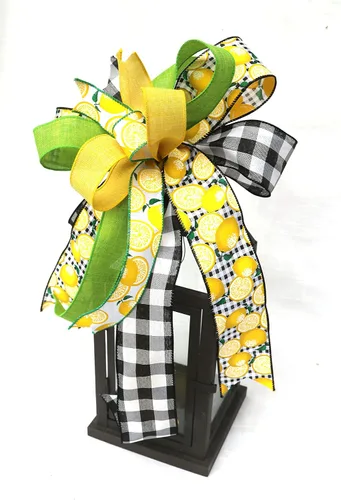 Lemon bow for lanterns, Yellow, black and white bow, Bows for Wreaths, Everyday bow, Wreath bow, Bow for decorating, Farmhouse bow