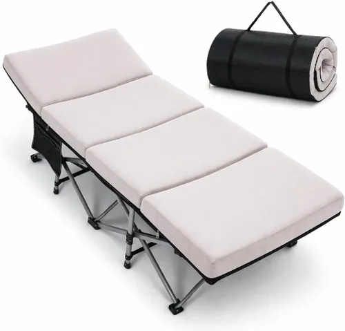 Vista 29 de Slsy Cuna de campamento con colchón de espuma viscoelástica de 2 pulgadas, cama plegable acolchada mejorada con bolsa de transporte, catre de dormir
