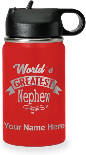 Vista 15 de LaserGram Personalized Water Bottle, World's Greatest Nephew, Stainless Steel Double Wall Vacuum Insulated with Flip Top Straw, Custom Engraved Gift