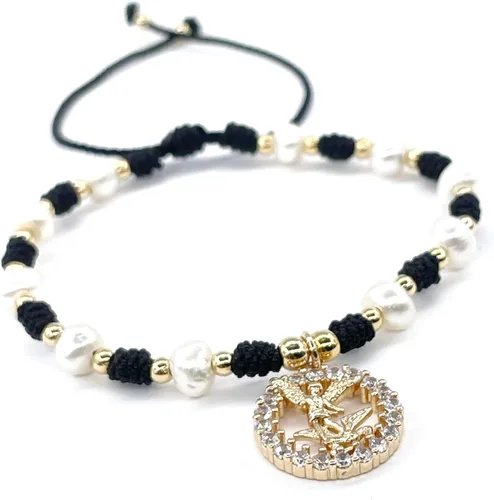 Vista 12 de Medalla colgante de arcángel de San Miguel en cordón ajustable de marfil y perlas de agua dulce pulsera ajustable