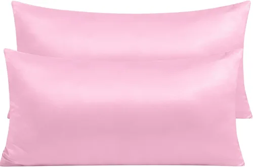 Vista 52 de NTBAY Fundas de almohada de satén con cremallera para cabello y piel, juego de 2 fundas de almohada estándar de lujo con cremallera oculta, 20 x 26