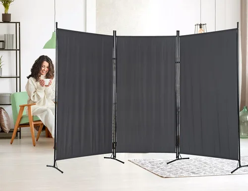 Divisor de habitación de 3 paneles, separadores de pared de oficina portátiles plegables con marco de metal, pantalla de privacidad para separación