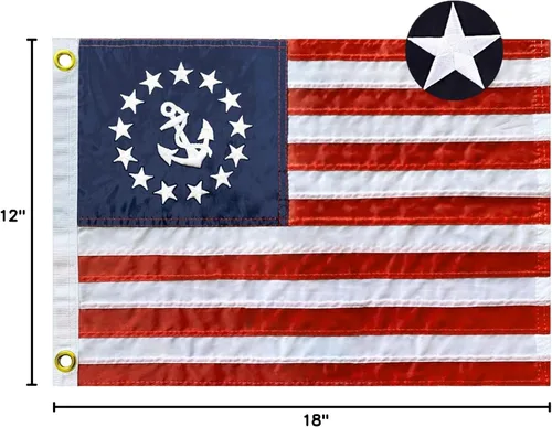 Vista 7 de Bandera bordada de estrellas y ancla de barco de 12 x 18 pulgadas, bandera estadounidense de nailon resistente, rayas cosidas, pontón de EE. UU.