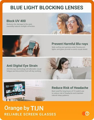 Vista 4 de TIJN Gafas de bloqueo de luz azul para hombres y mujeres, con marco redondo grueso vintage