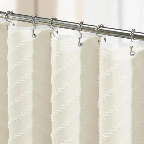 Vista 17 de Dynamene - Cortina de ducha, tela bohemia y rústica con rayas con chebrón en relieve, cortina texturizada para decoración de baño, juego de cortina