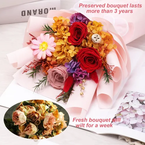 Vista 3 de Lovenfold Flores para entrega, ramos de flores preservadas, ramos de rosas rojas que duran de 1 a 3 años, regalos de flores de cumpleaños