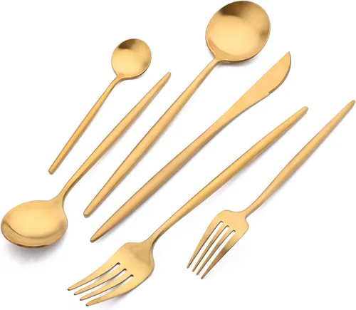 Vista 13 de Juego de cubiertos de lujo negro mate, 24 piezas, acero inoxidable 18/10, simple y pesado, para el hogar, cocina, boda, restaurante, cena, servicio