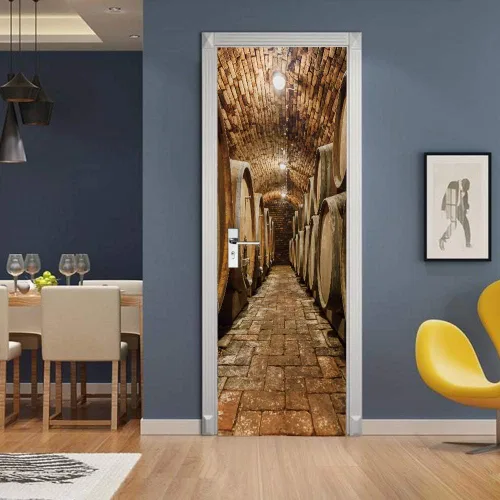Vista 64 de 3D Pegatina de pared adhesiva para puerta - Poster de película de escaleras antiguas Premium PVC impermeable para pared de dormitorio y sala