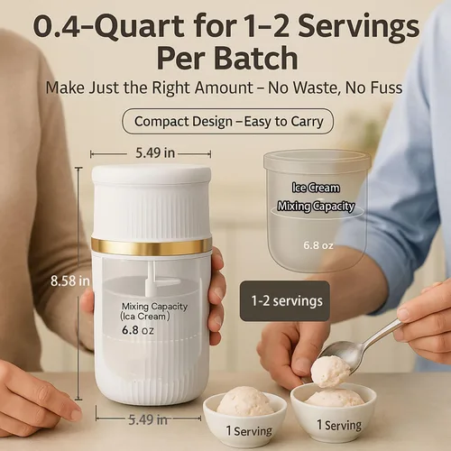 Vista 3 de USB-C Rechargeable Portable Ice Cream Maker 0.4 Qt,Cordless Gelato, Sorbet & Frozen Yogurt Machine, Mini Homemade Dessert Maker for Couples, Dorm