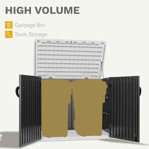 Vista 4 de DWVO Cobertizo de almacenamiento al aire libre de 35 pies cúbicos con puerta con cerradura única en forma de X, cobertizo de herramientas de resina