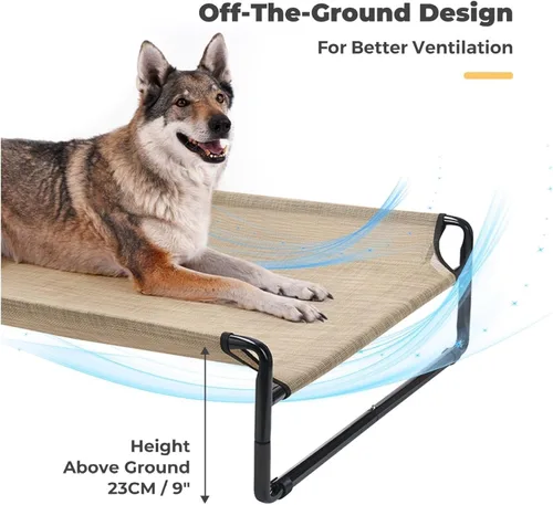 Vista 5 de Elevated Dog Bed, X-Large Cooling Cot for Large Dogs, Raised Pet Bed with Washable Mesh, Outdoor Indoor Use, Heavy Duty Steel Frame, Beige Coffee