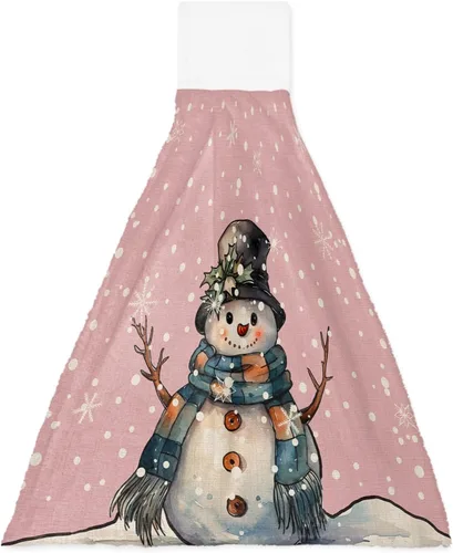 Vista 12 de ALAGEO Christmas Kitchen Towels Pine Tree Snowflake Hanging Kitchen Towels with Loop Grey Hanging Dish Towels Christmas Hand Tie Towels Set 2 Tea