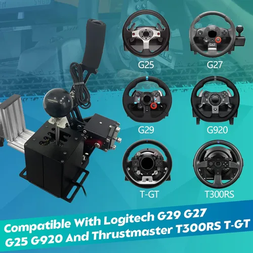 Vista 5 de Dexepe PC USB Simulator Shifter 64 Bit Handbrake with Clamp L Shape Lever Kit Compatible with ATS ETS Dust WRC Sim Racing Games Compatible with G29