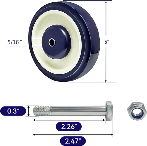 Vista 2 de Carrito de compras Rueda de poliuretano de 5 "x 1-1/4 5/16" - Capacidad de carga 1400 libras total (paquete de 4 orificios de 5/16 pulgadas