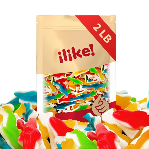 Vista 3 de Gummy Sharks Candy Bolsa de 2 libras Sabores surtidos - Cereza, lima, frambuesa azul, limón