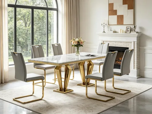 Vista 67 de 5 Piece Black Marble Dining Table Set for 4, Modern Faux Marble Kitchen Dining Room Tables with 4 Leather Chairs Set, 68.11" Luxury Rectangular