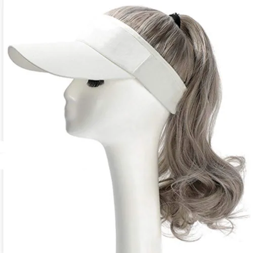 Vista 15 de YEKEYI Sombrero de peluca para exteriores con cabello para cola de caballo, gorra de béisbol con cabello marrón y negro ondulado para mujer, Negro